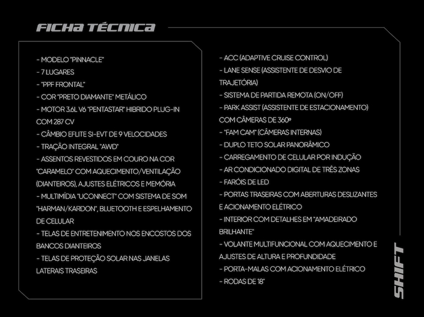 Foto do veículo CHRYSLER PACIFICA  PINNACLE HYBRID 3.6 V6 287 CV 2022 17.675 KM 565.000,00