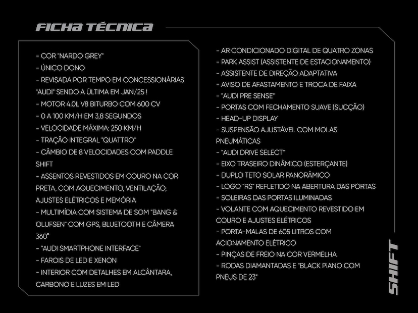 Foto do veículo AUDI RS Q8  4.0 BITURBO FSI 2023 5.805 KM 920.000,00