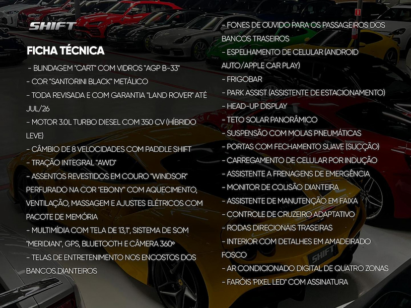 Foto do veículo LAND ROVER RANGE ROVER RANGE ROVER SE. 3.0 I6 TB DIE. (HíB.) 2023 34.100 KM 1.100.000,00
