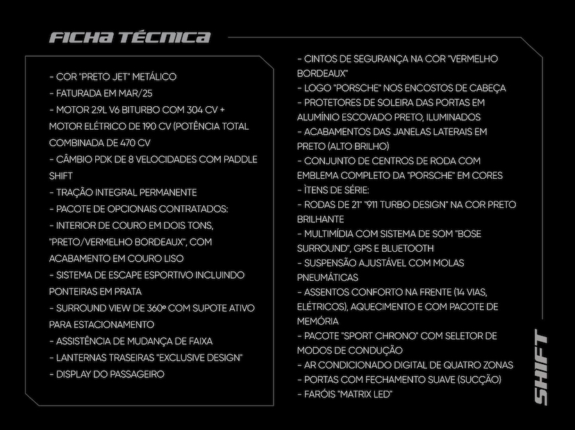 Foto do veículo PORSCHE PANAMERA  4 E-HYBRID 2025 4.715 KM 975.000,00