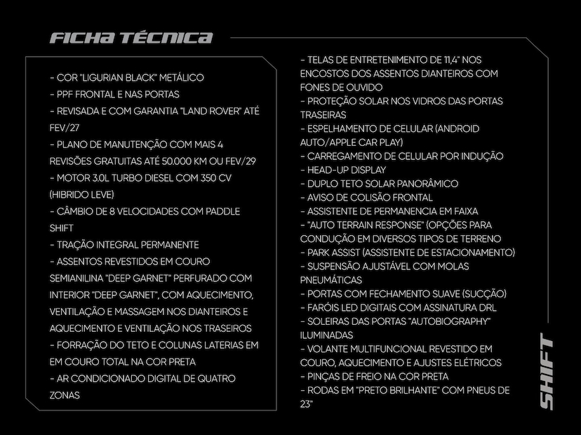 Foto do veículo LAND ROVER RANGE ROVER AUTOBIOGRAPHY  3.0 PHEV 2024 16.525 KM 1.290.000,00