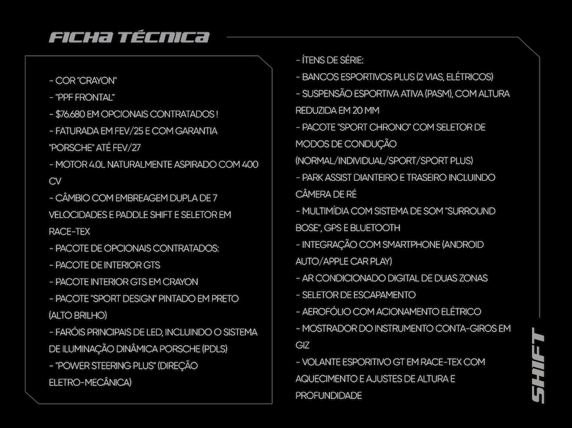 Foto do veículo PORSCHE CAYMAN  GTS 4.0 2025 1.230 KM 720.000,00