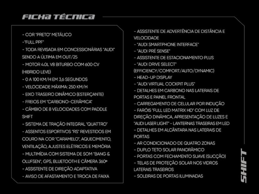Foto do veículo AUDI RS6  4.0 AVANT TFSI BI-TB QUAT.TIP.(HIB.) 2023 16.905 KM 970.000,00