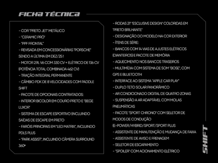 Foto do veículo PORSCHE PANAMERA  4 PLAT.EDT 2.9 462CV (HÍBRIDO) 2023 9.495 KM 649.000,00