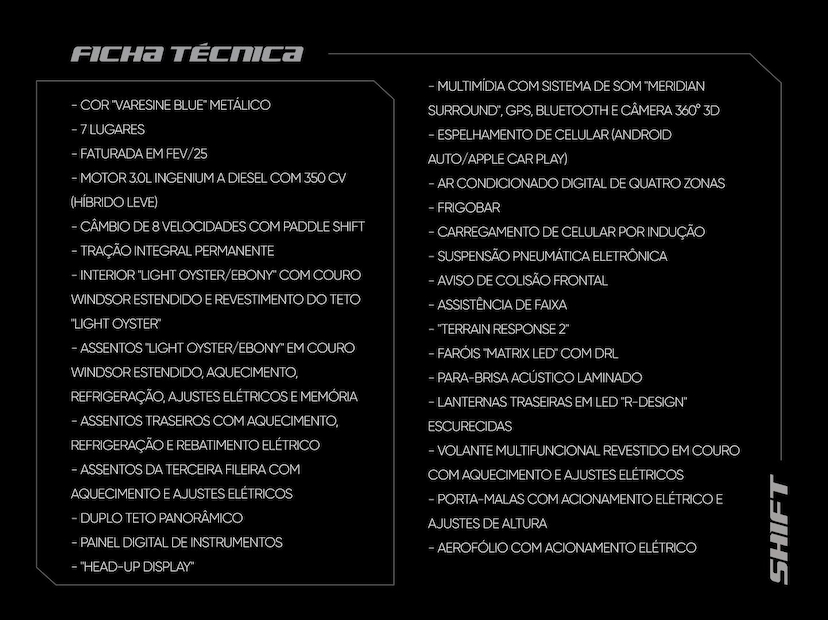 Foto do veículo LAND ROVER DISCOVERY DISCOV. METROP. EDT. 3.0 4X4 DIE. (HIB.) 2025 5.830 KM 725.000,00