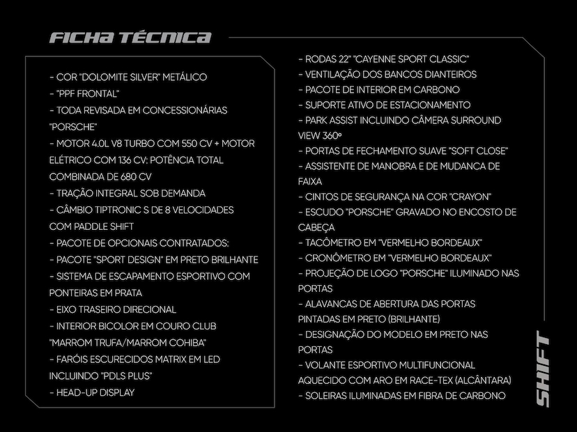 Foto do veículo PORSCHE CAYENNE  COUPE TURBO S E-HYBRID 4.0 2023 15.895 KM 930.000,00