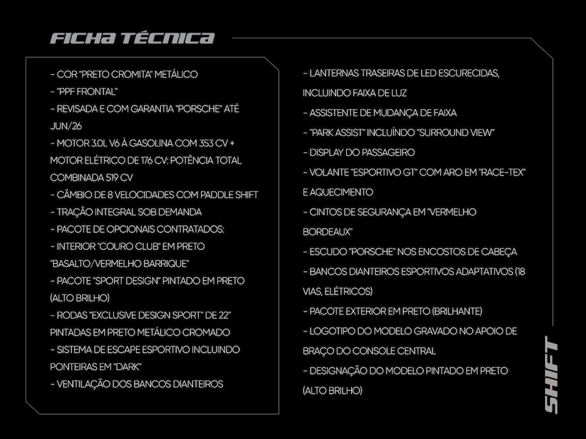 Foto do veículo PORSCHE CAYENNE  S 3.0 V6 (HÍBRIDO) 2024 11.690 KM 880.000,00