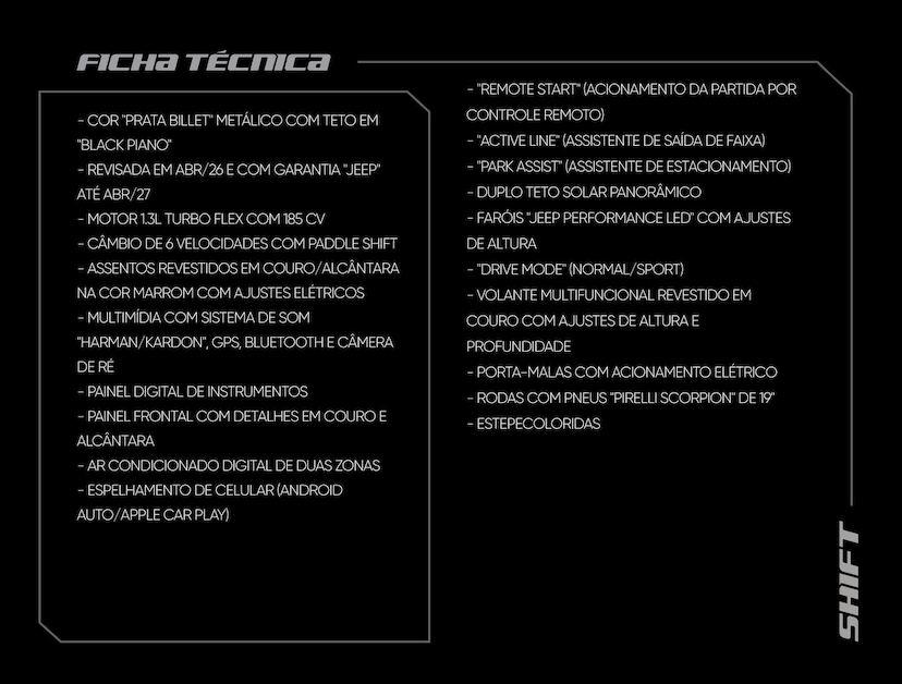 Foto do veículo JEEP COMMANDER  OVERLAND T270 1.3 TB FLEX AUT 2023 23.955 KM 180.000,00