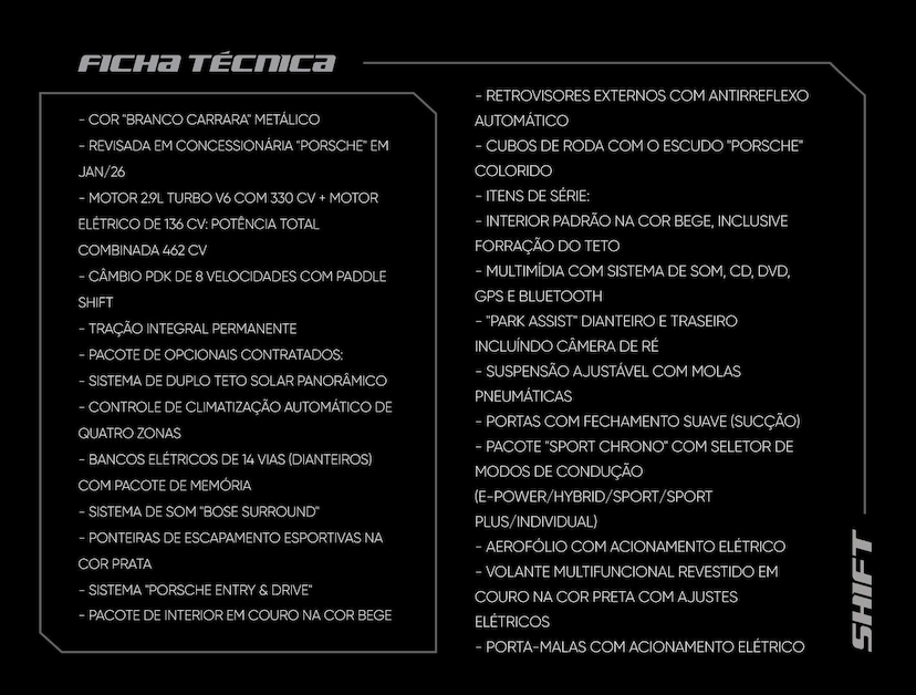 Foto do veículo PORSCHE PANAMERA  4 2.9 (HÍBRIDO) 2020 39.405 KM 525.000,00