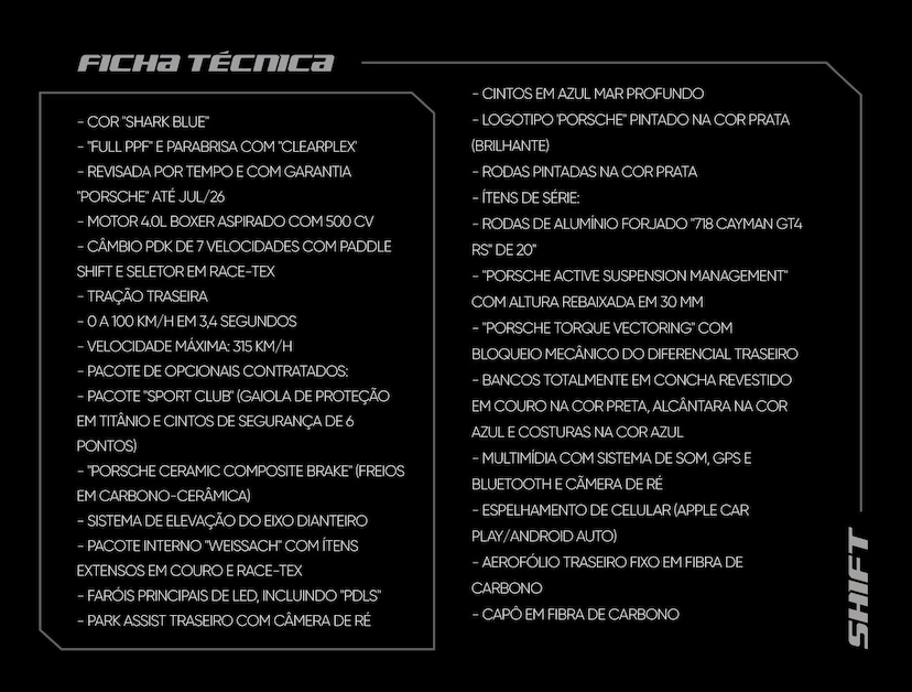 Foto do veículo PORSCHE 718  CAYMAN GT4 RS 4.0 500CV 2024 5.895 KM 1.750.000,00