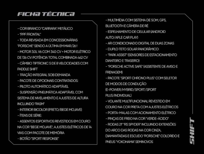 Foto do veículo PORSCHE CAYENNE  3.0 V6 462CV (HIBRIDO) 2021 44.420 KM 465.000,00