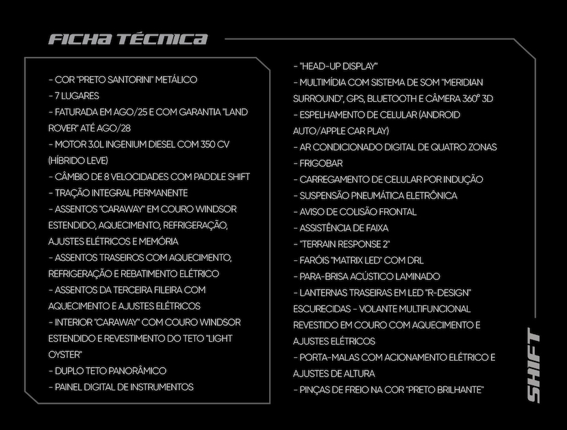 Foto do veículo LAND ROVER DISCOVERY DISCOV. METROP. EDT. 3.0 4X4 DIE. (HIB.) 2025 5.355 KM 670.000,00