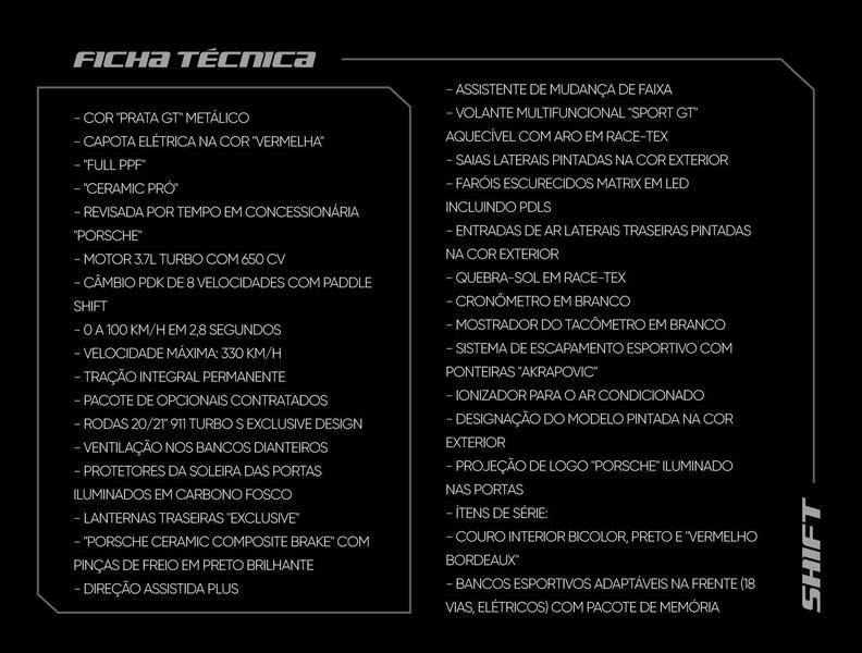 Foto do veículo PORSCHE 911  TURBO S CABRIOLET 3.6/3.8(991/992) 2023 2.105 KM 1.590.000,00