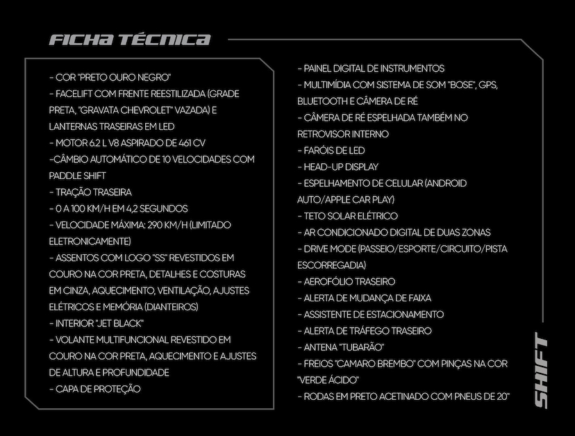 Foto do veículo CHEVROLET CAMARO  2SS 6.2 V8 AT 2019 24.315 KM 380.000,00