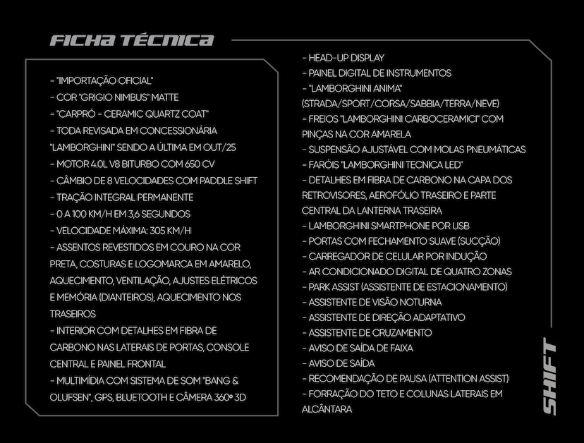 Foto do veículo LAMBORGHINI URUS  LP 650 4 2022 16.150 KM 2.770.000,00