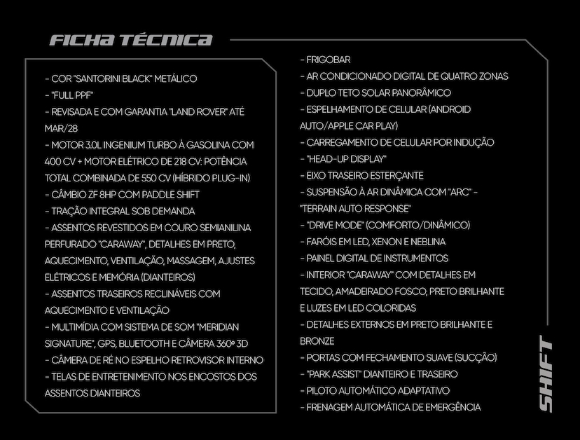 Foto do veículo LAND ROVER RANGE ROVER AUTOBIOGRAPHY RANGE R. . 3.0 P550E (HÍB.) 2025 13.735 KM 980.000,00